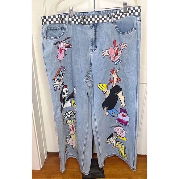 Cartoon Network Character Collage Wide Leg Denim Pants Plus Size - Picture 2 of 6